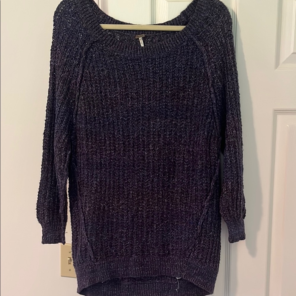 Free People Oversized Purple Crew Neck Sweater, Medium
